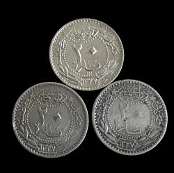 1327 Osmanlı 3 adet 20 nikel paralar Çil-ÇT-Temiz