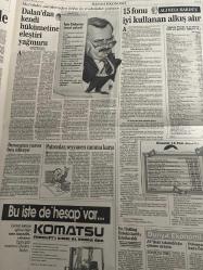 SABAH EKONOMİ GAZETESİ SABAH DOĞUM GÜNÜ GAZETESİ - 12 HAZİRAN 1992 - İnönü aldırmayınca, Demirel’e mektup yazdı-Nedim Özkan-2 bin devre mülk sahibine bayram zehir oldu-Kamış Yılmaz-Prim şampiyonları-Ersan İnan-ANAP Manukyan ile dövünebilir-Seyfettin Erhan-Koç’un başı çok şişecek-Nedim Özkan-Şeker Fabrikaları Cahit Aral’ın peşine düştü-İhsan Demir-Cahit Aral-Factoring firmaları kara liste oluşturdu-Tüpraş Genel Müdürü Işık özelleştirmeye karşı çıkıyor-Aylin Demir-Piyasa tefecinin elinde-Temmuz ayına kadar para sıkışıklığı olmaz-Meral Dizerkan-Tebliğler yayınlansın, faiz düşürülsün-Piyasada tonlarca bozuk para var-Türer Akşar-Dalan’dan kendi hükümetine eleştiri yağmuru-İşte Dalan’ın öneri paketi-Ali Rıza Kardüz-15 fonu iyi kullanan alkış alır-Ekonomide Kulis-Meral Tamer-Kımız “in” viski “out”-Polisan’da işlem tamam-Güler Sabancı-Hükümete ya rehavet ya da cesaret gelecek-Koç’ların düğünü için geriye sayma-Bizim Karaada Maldivler Adası’na rakip olacak-Şelale Kadak