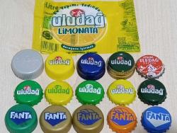 Cola içecek meşrubat su gazoz kullanılmış kapaklar Uludağ Fanta koleksiyon nostalji tasarım dekor reklam promosyon vintage retro