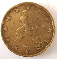 2002-R İTALYA 20 EURO CENT ORİJİNAL MADENİ PARASI EEE1UU2 NADİR