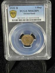 PCGS MS62BN – 1932 B İsviçre 1 Rap Sertifikalı | NFC Çipli Özel Koleksiyon Parası