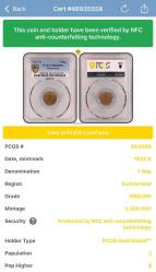 PCGS MS62BN – 1932 B İsviçre 1 Rap Sertifikalı | NFC Çipli Özel Koleksiyon Parası