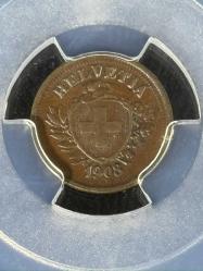 PCGS MS62BN – 1908 B İsviçre 1 Rap Sertifikalı | NFC Çipli Özel Koleksiyon Parası