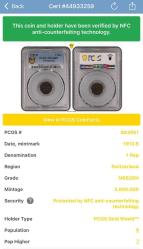 PCGS MS62BN – 1913 B İsviçre 1 Rap Sertifikalı | NFC Çipli Özel Koleksiyon Parası