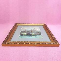 İSTANBUL HALİÇ , CAMİ VE ŞEHİR HATLARI VAPURLARI TEMALI , ALTIN YALDIZ AHŞAP ÇERÇEVELİ , İMZALI YAĞLIBOYA RESİM