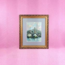 İSTANBUL HALİÇ , CAMİ VE ŞEHİR HATLARI VAPURLARI TEMALI , ALTIN YALDIZ AHŞAP ÇERÇEVELİ , İMZALI YAĞLIBOYA RESİM