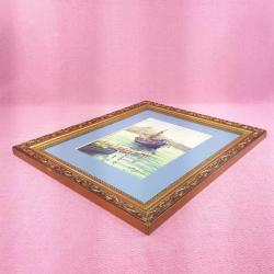 İSTANBUL HALİÇ VE KUM TEKNESİ TEMALI , ALTIN YALDIZ AHŞAP ÇERÇEVELİ , İMZALI YAĞLIBOYA RESİM