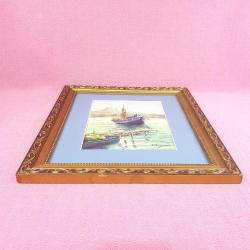 İSTANBUL HALİÇ VE KUM TEKNESİ TEMALI , ALTIN YALDIZ AHŞAP ÇERÇEVELİ , İMZALI YAĞLIBOYA RESİM