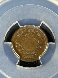 PCGS MS63BN Sertifikalı – 1908 B İsviçre 1 Rappen | Koleksiyonluk Bronz Para