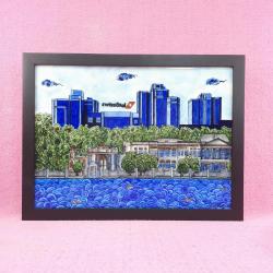 İZNİK VAKFI 2002 EL YAPIMI BOĞAZİÇİ SWISSOTEL VE DOLMABAHÇE SARAYI TASVİRLİ ÇİNİ RESİM PANO