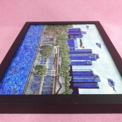 İZNİK VAKFI 2002 EL YAPIMI BOĞAZİÇİ SWISSOTEL VE DOLMABAHÇE SARAYI TASVİRLİ ÇİNİ RESİM PANO