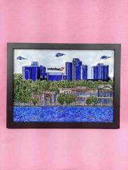 İZNİK VAKFI 2002 EL YAPIMI BOĞAZİÇİ SWISSOTEL VE DOLMABAHÇE SARAYI TASVİRLİ ÇİNİ RESİM PANO