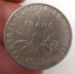 1977 FRANSA 1 FRANC ORİJİNAL MADENİ PARASI F1RR1A NADİR