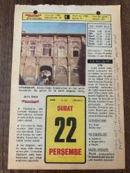 22 ŞUBAT 1979 - TAKVİM YAPRAĞI - DOĞUM GÜNÜ HEDİYESİ - HÜRRİYET TAKVİMİ -  ÖLÜM TANRISI ROMANI - Menemen işgali (1910) - Erzincan'ın ilçesi Tercan'ın kurtuluşu - 