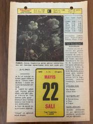 22 MAYIS 1979 - TAKVİM YAPRAĞI - DOĞUM GÜNÜ HEDİYESİ - HÜRRİYET TAKVİMİ - ÖLÜM TANRISI ROMANI - Balıkesir ve Kurtdere panayırları - Nene Hatun'un ölümü (1955) - Şair Eşref'in ölümü (1912)