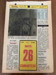 26 MAYIS 1979 - TAKVİM YAPRAĞI - DOĞUM GÜNÜ HEDİYESİ - HÜRRİYET TAKVİMİ - ÖLÜM TANRISI ROMANI - Bursa'da Karacabey Panayırı - Çanakkale Ayvacık Panayırı - Atatürk'ün Ankara'dan son ayrılışı (1938) - 2 Beyazıt'ın ölümü (1512)