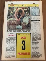 3 EYLÜL 1979 - TAKVİM YAPRAĞI - DOĞUM GÜNÜ HEDİYESİ - HÜRRİYET TAKVİMİ - PİS BİR İŞ ROMANI - Balıkesir'in Dursunbey, Denizli'nin Güney, İzmir'in Ödemiş. Kütahya'nın Emet ve Tavşanlı ilçelerinin 