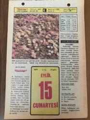 15 EYLÜL 1979 - TAKVİM YAPRAĞI - DOĞUM GÜNÜ HEDİYESİ - HÜRRİYET TAKVİMİ - PİS BİR İŞ ROMANI - Ayvalık'ın 