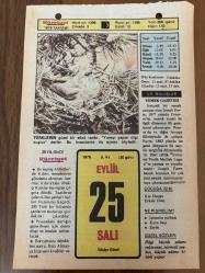 25 EYLÜL 1979 - TAKVİM YAPRAĞI - DOĞUM GÜNÜ HEDİYESİ - HÜRRİYET TAKVİMİ - PİS BİR İŞ ROMANI - Çanakkale'nin Lapseki ilçesinin Kurtuluş Günü - Yıldırım Bayezit'in nigbolu Zaferi (1396)