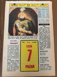 7 EKİM 1979 - TAKVİM YAPRAĞI - DOĞUM GÜNÜ HEDİYESİ - HÜRRİYET TAKVİMİ - PİS BİR İŞ ROMANI - İstanbul'a bağlı Şile'nin 