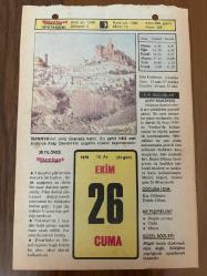 26 EKİM 1979 - TAKVİM YAPRAĞI - DOĞUM GÜNÜ HEDİYESİ - HÜRRİYET TAKVİMİ - HAREM'İN SIRRI ROMANI - Orgeneral Fahrettin Altay'ın ölümü (1974) - Aktör Behzat Butak'ın ölümü (1963)