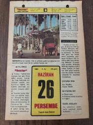 26 HAZİRAN 1980 - TAKVİM YAPRAĞI - DOĞUM GÜNÜ HEDİYESİ - HÜRRİYET TAKVİMİ - DESTAN GİBİ ADLI ROMAN - Tokat'ta 
