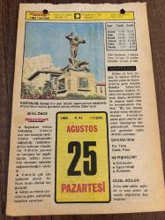 25 AĞUSTOS 1980 - TAKVİM YAPRAĞI - DOĞUM GÜNÜ HEDİYESİ - HÜRRİYET TAKVİMİ - DESTAN GİBİ ADLI ROMAN - Sinop, Gerze ilçesinde 