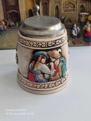 Almanya Beyer üretimi orijinal Damgalı Kabartma işçilikli Tankart porselen 14 cm