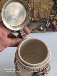 Almanya Beyer üretimi orijinal Damgalı Kabartma işçilikli Tankart porselen 14 cm