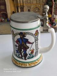 Original BMF Soğuk Damgalı Taş Opalin Zinn Kapaklı Tankard 16 cm