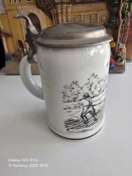 ALMAN 1800'LER RESİMLİ PORSELEN BİRA BARDAĞI TANKARD