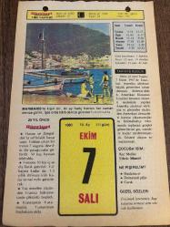 7 EKİM 1980 - TAKVİM YAPRAĞI - DOĞUM GÜNÜ HEDİYESİ - HÜRRİYET TAKVİMİ - DESTAN GİBİ ADLI ROMAN - İstanbul'a bağlı Şile'nin 