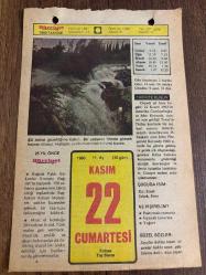 22 KASIM 1980 - TAKVİM YAPRAĞI - DOĞUM GÜNÜ HEDİYESİ - HÜRRİYET TAKVİMİ - ESKİ BİR ŞARKI ADLI ROMAN - Amerika Cumhurbaşkanı Kennedy'nin katli (1963) - Aşık Paşa'nın ölümü (1332)