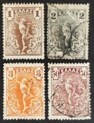 +++ YUNANİSTAN  HERMES      1901     4 ÇEŞİT    - DAMGALI , HALİYLE