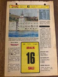 Efemera - 16 ARALIK 1980 - TAKVİM YAPRAĞI - DOĞUM GÜNÜ HEDİYESİ - HÜRRİYET TAKVİMİ - ESKİ BİR ŞARKI ADLI ROMAN - Yazar Ercüment Ekrem Talu'nun ölümü (1956) - Gazi Ethem Paşa'nın ölümü (1909) - kitantik - kitaLog