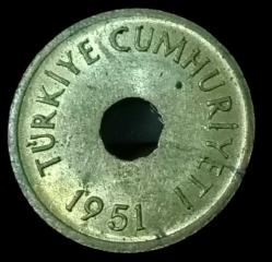 1951 Delikli 1 Kuruş Çil