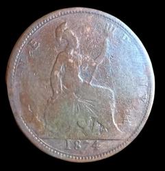 İngiltere 1874 Kraliçe Victoria Half Penny