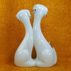 VINTAGE AVRUPA CHAORENCIYI ALTIN YALDIZ EL DEKORLU ÇİFT FİGÜRLÜ KÖPEK PORSELEN BİBLO