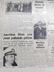 Cumhuriyet Gazetesi - 5 Ocak 1949 - Sarığa Hasret Yazan Nadir Nadi Başmakale - Yol Vergisi Tasarısı Dün Son Şeklini Aldı - Bazı Tekel Maddelerinde Zam Asılsız - Celal Bayar'ın Adana'nın Kurtuluş Bayramı'nda Konuşması - Yunanistan'da Markos Komünistler Tarafından İdam Edilmiş - Kurşuna Dizilen 33 Vatandaş - Filistin Uzlaştırma Komisyonu Hüseyin Cahit Yalçın Komisyon Üyeliğine Seçildi - Ahmet Tahtakılıça Mecliste Verilen Ceza - Bugünkü Bulgaristan'ın İç Yüzü Yazan Stefan Minçef Sarbakof Yazı Dizisi - Süveyş Kanalı Tehlikede Mi Yazan Ömer Rıza Doğrul - Türkiye'de Çocuk Suçları - Dışarıdaki Türkler Yazan Burhan Felek Köşe Yazısı - Efe Aşkı Pangaltı Akın Sinemasında - Walt Disney Renkli Besteler Yıldız Sinemasında - Kurban Kraliçe Filmi İnci Sinemasında - Milli Piyangocu Tekkollu Cemal - Müzeyyen Senar Işıl Turkuaz Aile Salonunda - Bugünkü Radyo Programı - İstanbul Belediyesi Şehir Tiyatroları Dram Kısmında Ruyblas Komedi Kısmında Paydos Oyunu - Zetor Dizel Traktörleri