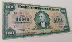 4.EMİSYON 1.TERTİP 100 YÜZ TÜRK LİRASI SERİ L7 43885 NATÜREL KAĞIT PARA ÇOK NADİRDİR