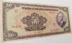 3.EMİSYON 1.TERTİP 50 ELLİ TÜRK LİRASI SERİ Z17 08409 NATÜREL KAĞIT PARA EN NADİRİ