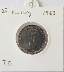Türkiye Cumhuriyeti  1963 Yılı 25 Kuruş -  Kenar Yazısı Turaya Göre Düz  (9325)