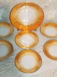 19296-KOLEKSİYONLUK SÜMERBANK PORSELEN 1 BYK + 6 KÇK PASTA TABAĞI