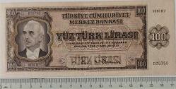 3.EMİSYON 1.TERTİP 100 YÜZ TÜRK LİRASI SERİ B7 075750 NATÜREL KAĞIT PARA EN NADİRİ