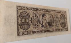 3.EMİSYON 1.TERTİP 100 YÜZ TÜRK LİRASI SERİ B7 075750 NATÜREL KAĞIT PARA EN NADİRİ