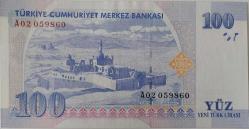 8.EMİSYON 1.TERTİP 100 YENİ TÜRK LİRASI A02059860 SERİ NUMARALI ÇİL KAĞIT PARA GÜZEL NUMARA ÇOK NADİRDİR