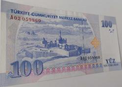 8.EMİSYON 1.TERTİP 100 YENİ TÜRK LİRASI A02059860 SERİ NUMARALI ÇİL KAĞIT PARA GÜZEL NUMARA ÇOK NADİRDİR