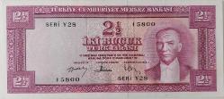 5.EMİSYON 1.TERTİP 2,5 İKİ BUÇUK TÜRK LİRASI SERİ Y28 15800 SERİ NUMARALI KAĞIT PARA NATÜREL ÇİLALTI EN NADİRİ