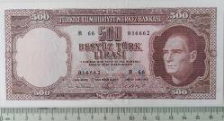 5.EMİSYON 3.TERTİP 500 TÜRK LİRASI KAĞIT PARA R66 016662 SERİ NUMARALI NATÜREL ÇİLALTI-ÇİL ÇOK NADİRDİR