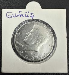 400 Ayar Gümüş USA ABD ½ Dolar , 1968 Kennedy Yarım Doları Darphane işareti 